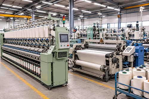 Used textile machinery on the floor